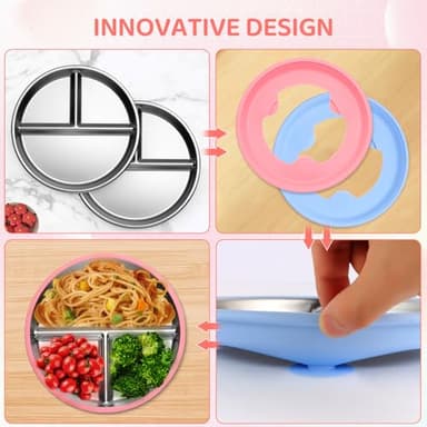 iconfont Stainless Steel Toddler Plate, 9 Inch Suction Plates for Toddlers, Baby Plate for Toddlers 1-3, Non-Toxic BPA-Free Microwave Dishwasher Safe - 2 Packs - Image 3