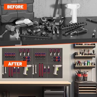 ValueMax 6 Pack Metal Pegboard Panels, 12”x 12” Heavy Duty Metal Pegboard Wall Organizer for Home, Garage, Workbench, Kitchen, Craft Room Tool Storage, Black Modular Peg Board Organizer Board - Image 5
