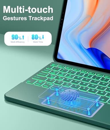 Hamile for iPad Pro 11-inch Case with Keyboard (M4) - Magnetic Wireless Detachable Keyboard with Multi-Touch Trackpad 7 Colors Backlit Stain Proof Folio Cover for iPad Pro 11 Inch 2024 - Pine Green - Image 4