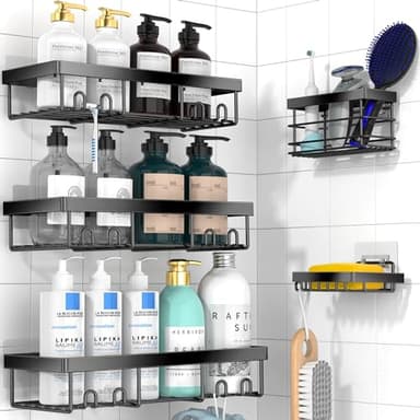Moforoco Adhesive Shower Caddy Organizer Shelves Rack - 5 Pack Corner Bathroom Storage Organization, Home & Kitchen Decor Inside RV Accessories, Hanging First Apartment Household Camper Essentials - Image 1