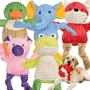 5 Pack Tough Dog Toys Stuffed Squeaky Dog Toys Assortment Plush Animal Dog Toy Value Bundle Puppy Pet Dog Toys for Small Medium Large Dogs - Image 3