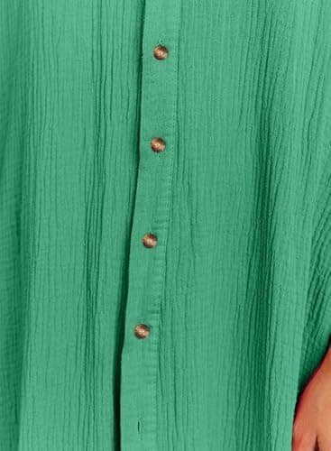 Dokotoo Green Swimsuit Coverup for Women 2025 Summer Dresses Vacation Outfits Beach Button Down Kimonos Long Cardigan Short Sleeve Casual Solid Loose Fit Bathing Suit Swim Cover Up for Swimwear XS - Image 5