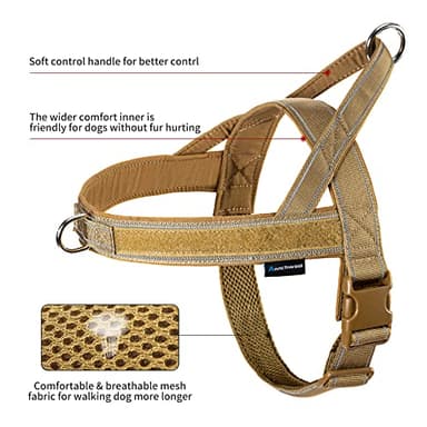 Annchwool No Pull Dog Harness with Padded Handle+5 Ft Leash,Reflective Strip Escape Proof and Quick Fit to Adjust Dog Harness,Easy for Training Walking for Small & Medium and Large Dogs(Brown-Set,L) - Image 4