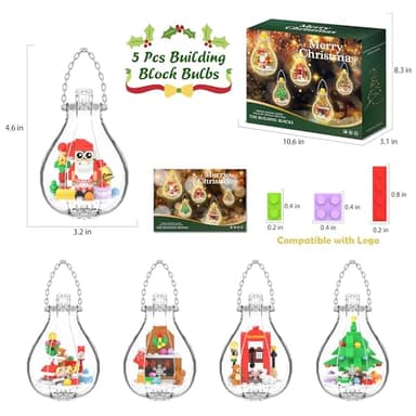 Christmas Ornaments Building Block Set, Compatible with Lego Christmas Tree Decorations Bulbs with Warm Light, Santa Claus Sleigh Phone Booth Fireplace Building Sets Gifts Stocking Stuffers (5 Pack) - Image 6