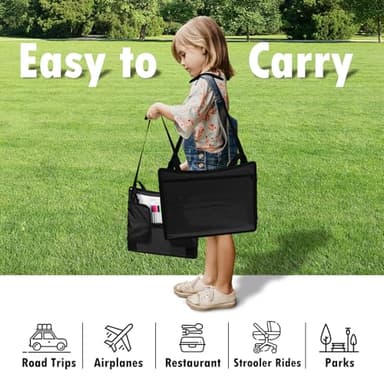 Kids Travel Tray for Toddler Car Seat, Lap Tray for Girl Activities with Dry Erase Board & Cooler Cup Holder, Road Trip Essentials Accessories with No-Drop Large Tablet iPad Holder Stand,2Pc Black - Image 8