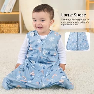 FIEMOL Baby Sleep Sack 0-6 Months, 0.5 TOG Wearable Blanket for Baby Boy and Girl, 2-Way Zipper Newborn and Infant Sleeping Bag 2 Pack, Lightweight Sleep Sacks Blue Whale（Small） - Image 7