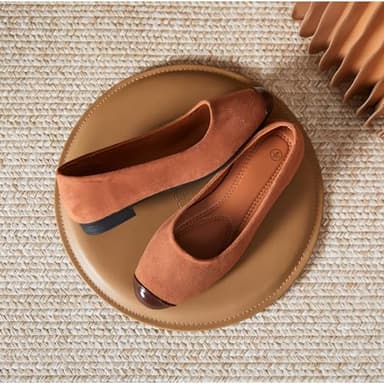 hash bubbie Women's Flats Shoes Ballet Flats Womens Round Toe Memory Foam Comfortable Dress Shoes Faux Suede Slip on Loafers for Women（Brown.US8） - Image 7