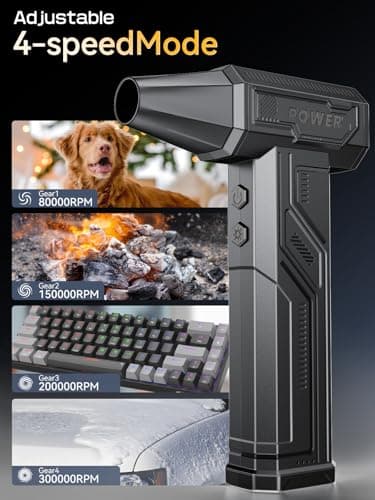 COOLDOVE Super Wind Monster - 1 Min Fast Cleaning Dust, Compressed Air Duster, 4-Gear Adjustable Electric Air Duster with Light, Rechargeable Air Blower for Keyboard, PC, Car, and Home Cleaning - Image 4