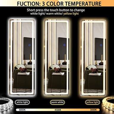 Hasipu Full Length Mirror with Lights, 56" x 16" LED Floor Mirror, Full Body Dressing Standing, Hanging Mounted Mirror for Living Room Bedroom Cloakroom, Round White - Image 2