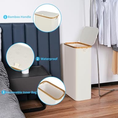 efluky Slim Laundry Basket with Lid, Narrow Laundry Hamper with Removable Bag, Skinny Dirty Clothes Basket with Bamboo Handles for Bathroom, Bedroom & Laundry Room, 75L Beige - Image 4