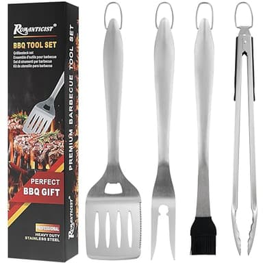 ROMANTICIST 4pcs Heavy Duty Grill Accessories for Top Chef - Professional Grill Tools Set & Basic BBQ Tools for Backyard Restaurant Outdoor Kitchen - Deluxe Grill Gift for Dad on Father’s Day Birthday - Image 1