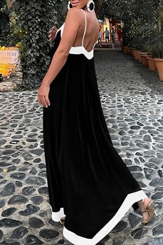PRETTYGARDEN Women's 2025 Summer Maxi Dress Sleeveless V Neck Spaghetti Strap Flowy Elegant Holiday Party Dresses (Black,Medium) - Image 3