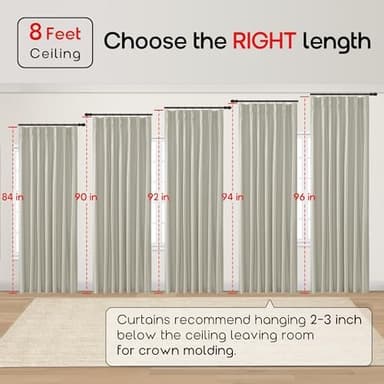 SHINELAND 8FT Bay Window Curtains 2 Panel Sets for Living Room 96 Inch Length,8 Foot FT Linen Pinch Pleated to 98 Inch Long Blackout Farmhouse Drop Cloth Curtains - Image 5