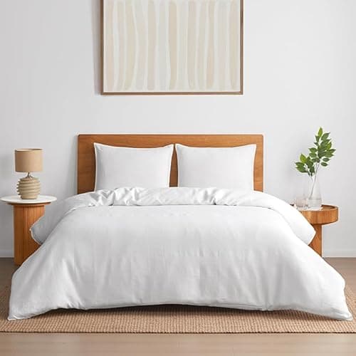 DAPU 100% Linen Duvet Cover Set - Pure Natural French Flax Linen with Multiple Corner Ties and Zipper Closure Soft Breathable Durable for Hot Sleepers 1 Duvet Cover 2 Pillowcases (White, King) - Image 1