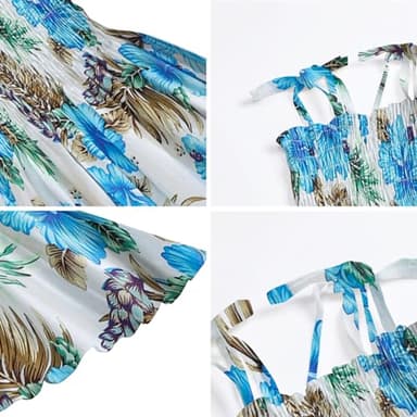 Girls Summer Floral Flowers Print Spaghetti Strap Beach Sundress Hawaiian Sun Midi Dress, Blue Flower, 5-6X = Tag 130 - Image 3