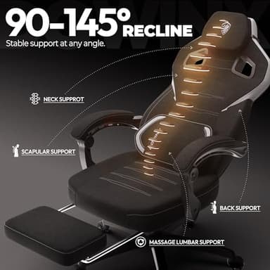 Dowinx Fabric Gaming Chair with Footrest, Big and Tall Ergonomic Gamer Chair with Lumbar Support, Wide Back Computer Chair for Heavy People, Black - Image 8