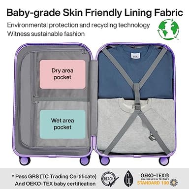 mixi Carry on Luggage, 20'' Suitcase Spinner Wheels Luggage Hardshell Lightweight Rolling Suitcases PC with Cover & TSA Lock for Business Travel, Lilac Purple - Image 5