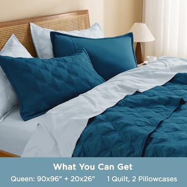 Litanika Queen Size Quilt Bedding Set Teal - Full Lightweight Comforter Bedspreads & Coverlets Turquoise - Bedding Cover Bed Decor All Season - 3 Pieces (1 Quilt, 2 Pillowcases) - Image 7