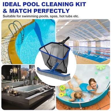 POOLAZA Aluminum Frame Pool Skimmer Net & 16.5'' Pool Brush Head, Deep Bag Pool Net Skimmer & Pool Brushes for Cleaning Pool Walls, Professional Pool Cleaning Kit for Above Ground Pool &Inground Pools - Image 7