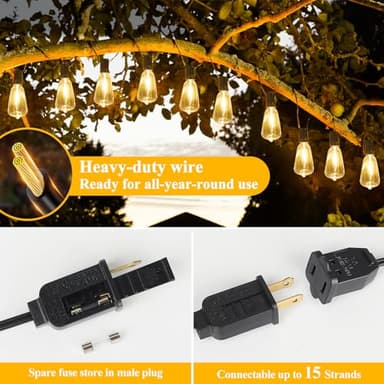 Brightever LED Outdoor String Lights 100FT Patio Lights with 52 Shatterproof ST38 Vintage Edison Bulbs, Outside Hanging Light Waterproof for Porch, Deck, Garden, Backyard, Balcony, Dimmable 2700K - Image 6