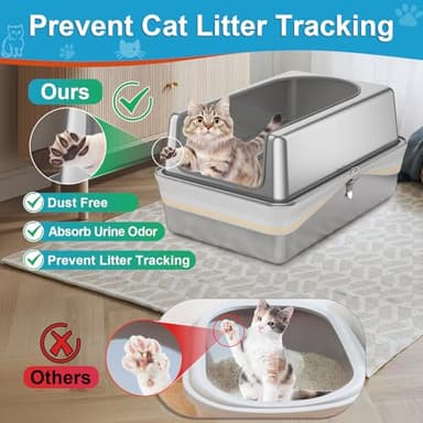 XL All Stainless Steel Sifting Litter Box with Lid,Sifting Cat Litter Box for Wood Pine Pellets,High Sides Sifter Litter Pan System,Odor Control,Easy to Clean,with Liners and Scoop - Image 4