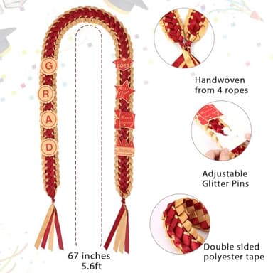 Graduation Ribbon Leis 2025 Class of 2025 Graduation Decor Gift Graduates Senior for Him Her Congrats Grad (Gold & burgundy) - Image 2