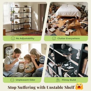 Huuger 5 Tier Bookshelf, L Shaped Corner Bookshelf with 10 Open Shelves, 49.4 Inch Straight Wide Bookcase with Metal Frame and Wooden Board, Adjustable Feet, Rustic Brown - Image 8