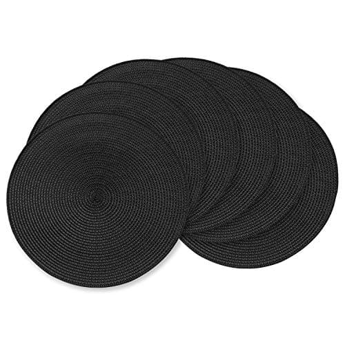 AHHFSMEI Round Braided Placemats 15 Inch Round Table Mats for Dining Tables Natural Woven Heat Resistant Place mats Set of 6 (Black) - Image 1