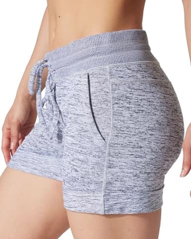 90 Degree By Reflex Womens Soft Sweat Shorts High Waisted Drawstring Lounge Shorts with Pockets - Heather Grey - Medium - Image 2