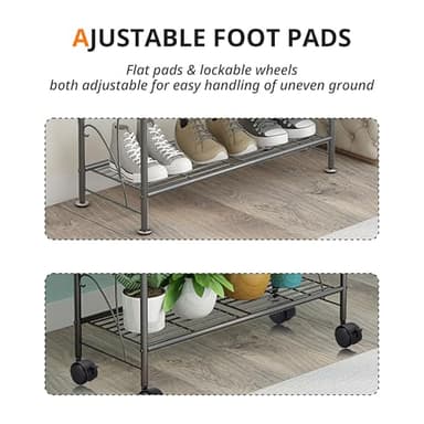 ECOESPTI Plant Stand, 3 Tier Moveable Tall Corner Hanging Plant Rack for Indoor Outdoor, Black Heavy Duty Metal Multiple Plant Shelf Holder for Garden Balcony Living Room - Image 3