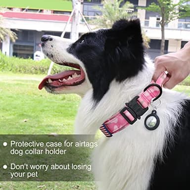 Hotsky Tactical Dog Collar and Leash Set, Heavy Duty Military Airtag Dog Collar with Handle and Metal Buckle for Training and Walking, with Airtag Holder and Two Patches (Pink Camo, M) - Image 2