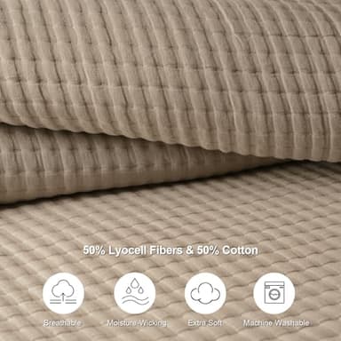 PHF Muslin Blanket King Size-Ultra Soft 50% Lyocell & 50% Cotton Blanket, Lightweight Breathable and Moisture Absorption Bedding, Cozy Woven Decor for All Season, 104"x90", Light Tan - Image 4