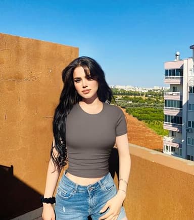 OQQ Womens 2 Piece Shirts Short Sleeve Crew Neck Ruched Stretch Fitted Tee Shirts Crop Tops Black Tea Leaf - Image 6