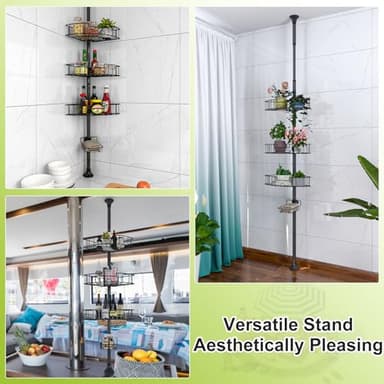 Shower Caddy Tension Pole, Rustproof Corner Shower Caddy Bathroom Organizer 4 Tier Adjustable Shelves for Inside Shower Bathtub Shampoo Accessories Storage Rack, Floor to Ceiling Standing Bath Rack - Image 7