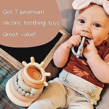 Moonkie Stacks of Circles Soft Teething Toy | Educational Learning Baby Toy | Stacking Ring Toys for Babies Boy and Girl | 7 Piece Teethers Set - Image 5