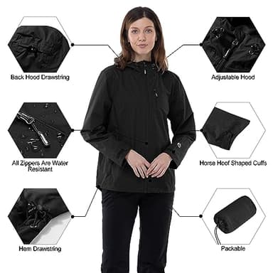Outdoor Ventures Packable Rain Jacket Women Lightweight Waterproof Raincoat with Hood Cycling Bike Jacket Windbreaker - Image 5