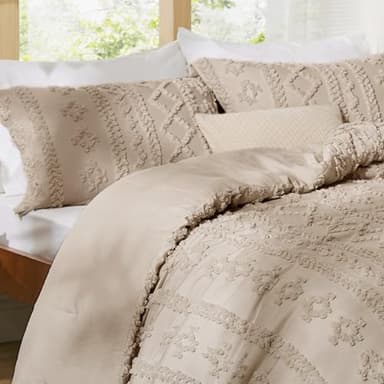 Bedsure Tufted Boho Comforter Set California King Size - Khaki Boho Bed Set, GentleSoft™ 3 Pieces Farmhouse Shabby Chic Embroidery Bedding, Gifts for Woman, Soft Jacquard Comforter for All Seasons - Image 4