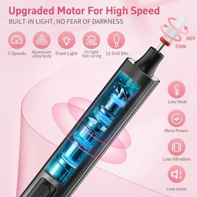 YLYYCC Cordless Nail Drill Electric File with UV Nail Lamp:Professional for Acrylic Gel Dip Powder Nails Portable Nail Drill Machine Kit for Manicure Pedicure Nail Set Rechargeable Lightweight - Image 2