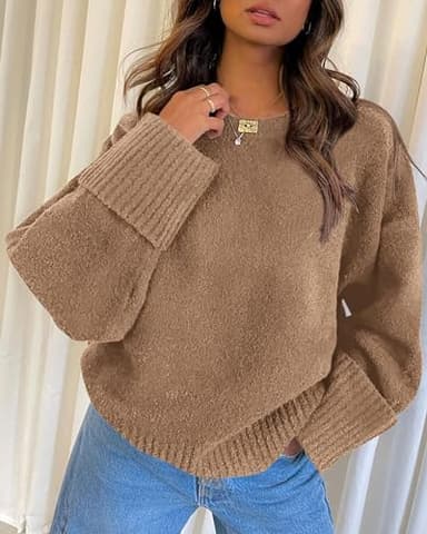 PRETTYGARDEN Women's Fall Oversized Sweaters Casual Crewneck Pullover Long Sleeve Fuzzy Chunky Knit Tops Blouse (Khaki,Large) - Image 6