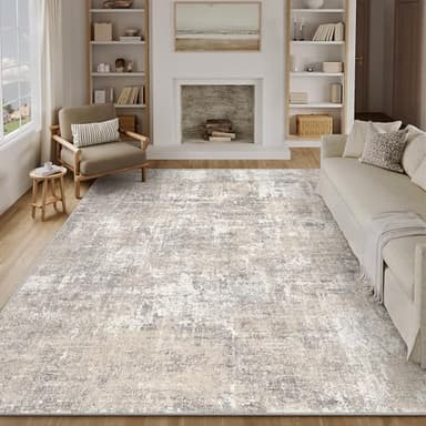 PureCozy Machine Washable Area Rug 8x10 Beige Gray Large Living Room Indoor Accent Rug Neutral Modern Abstract Low Pile Carpet Non Slip Distressed Throw Rug Bedroom Office Dining Room - Image 5