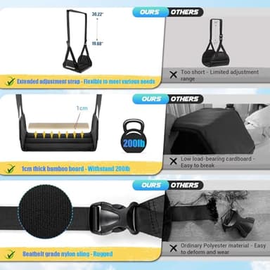Airplane Foot Hammock, No Collapse Foot Rest for Plane Travel with Extended Adjustment Strap, Portable Desk Foot Hammock with Thickened Foam, Foot Sling Travel Essentials to Relax Your Feet(Black 2PC) - Image 3