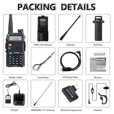 Baofeng UV-5R Ham Handheld Radio, 3800mAh Baateeries 8 Watt with TIDRADIO Wireless Programmer Long Range Two Way Radios Walkie Talkies Dual Band USB Rechargerable 3800mAh Battery Earpiece 2 Pack - Image 8