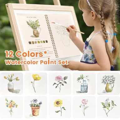 Watercolor Workbooks, Beginner Watercolor Painting Kit –Water Coloring Book Paint Set Workbook with 12 Watercolor Paints & Brush (Type A) - Image 4