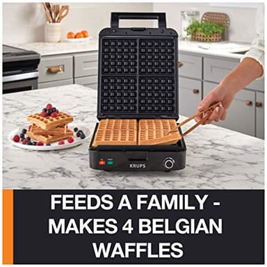 KRUPS 4-Slice Belgian Waffle Maker: Stainless Steel, 5 Browning Levels, Audible Ready Beep, Removable Plates, 1200W, Silver/Black, Large Waffle Maker Family Size, Great for Family Breakfasts - Image 3