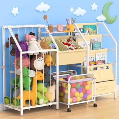 VORTULIUK Kids Bookshelf and Toy Storage, 3 Tier Sling Montessori Bookcase with Toy Organizer & Stuffed Animal Storage, Children Baby Toddler Book Shelf for Kids Rooms Nursery Bedroom Playroom, White - Image 1