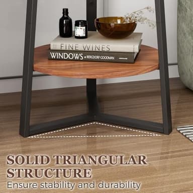 Gadroad Round End Table with Storage Shelf, 2 Tier Farmhouse Side Table Nightstand for Living Room, Bedroom, Wood Tabletop & Black Metal Frame, Brown 15.7 * 15.7 * 23.0inches - Image 5