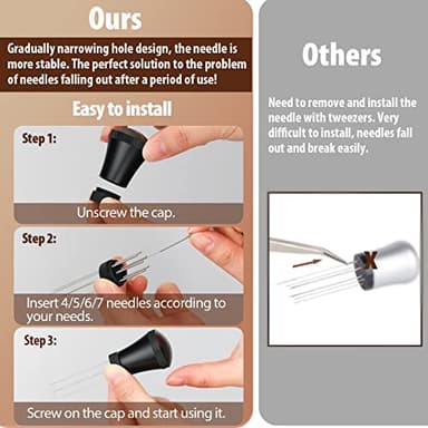 WDT Espresso Distribution Tool Espresso Stirrer Tools for Barista, 0.35mm 7 Needles Espresso Coffee Stirrer with Extra 7 Replaceable Needles, Aluminum Alloy Handle with Stand (Black) - Image 7