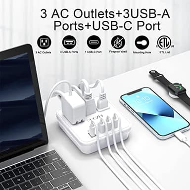 Cruise Essentials, NUOZHI 6 Ft Power Strip with 3 Outlets and 4 USB Ports(1 USB C), Non Surge Protector for Cruise Ship, Travel, Home Office, ETL Listed, White - Image 2