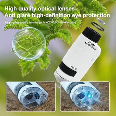 Kids Microscope, Portable Microscope for Kids Zoom 60x-120x, Little Scientist Lab Education, Gifts for Girls Boys 8-12, STEM Handheld Scope, Science Toys - Image 3