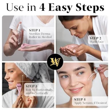 Derma Roller for Skin, Hair & Beard – Women and Men Titanium Microneedling Roller for Face & Scalp, Safe & Easy to Use - Pink - Image 4